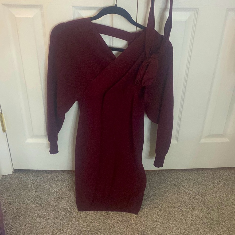Red Body con Sweater Dress (with tie belt)
